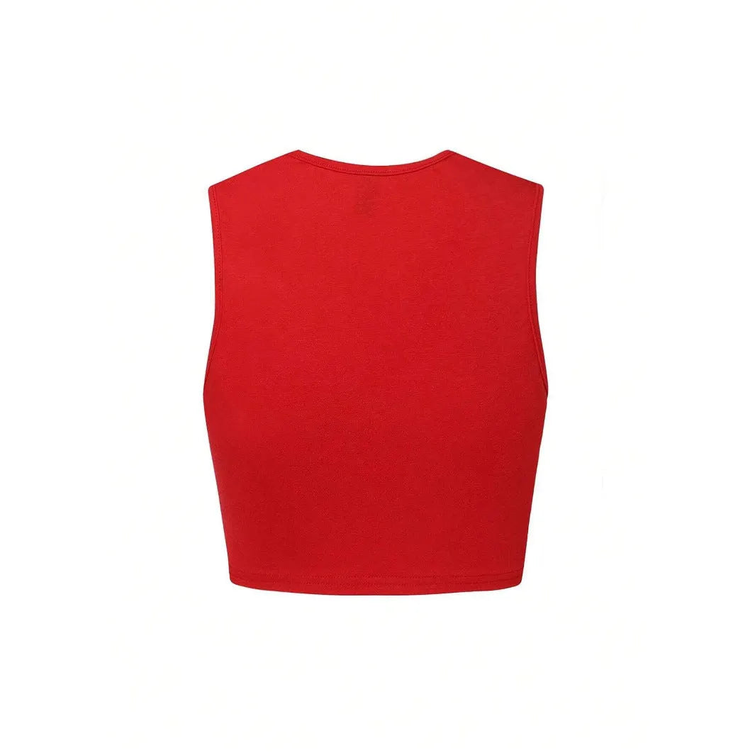 Red hollow sleeveless sports vest with 3D digital printing, polyester pullover, 50cm length, sizes S M L.