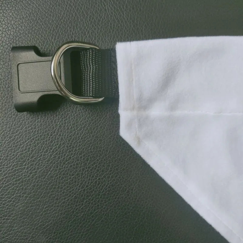 White polyester dog scarf blank ready for thermal transfer customisation in four sizes