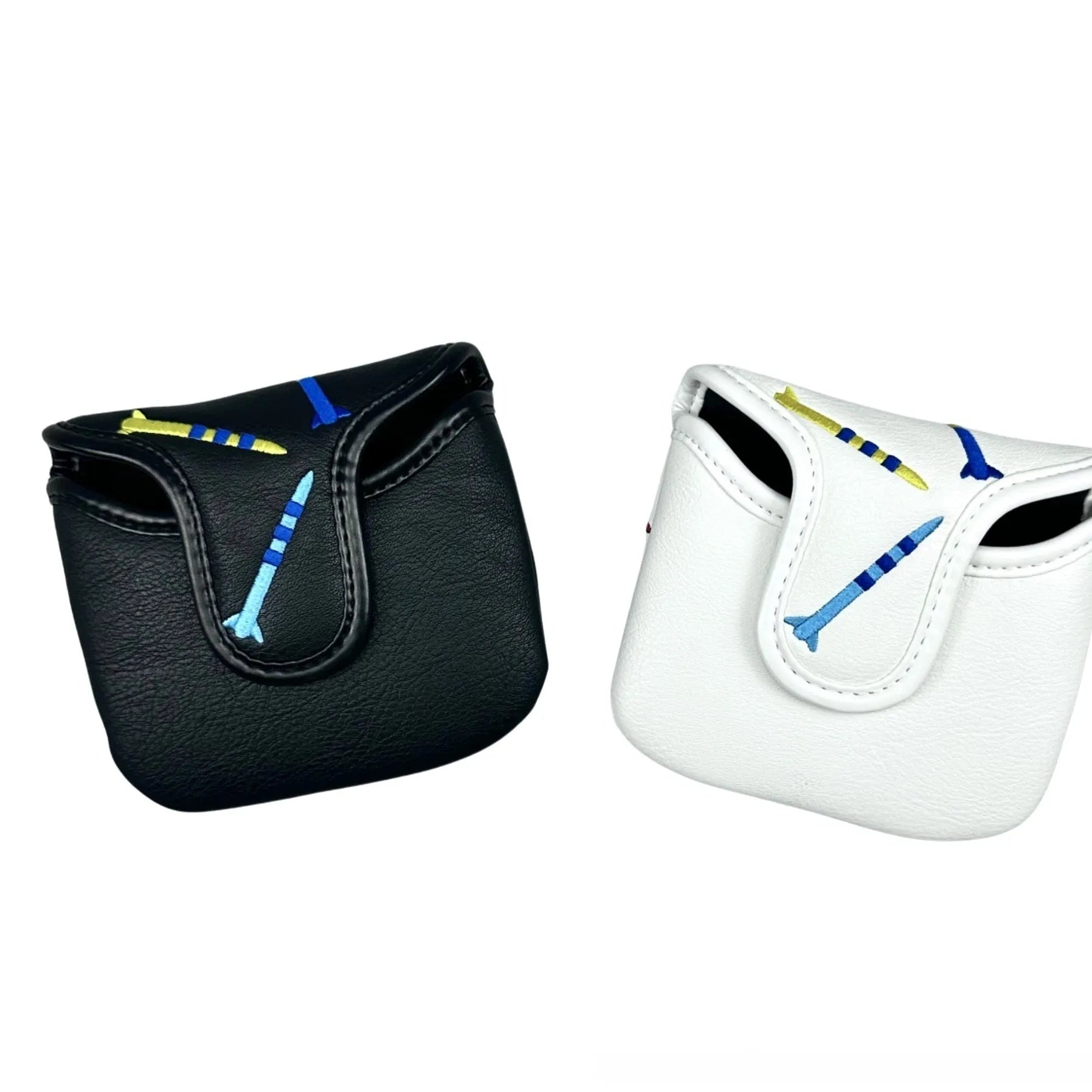 Golf putter protective sleeve with rocket pattern square design in black PU leather