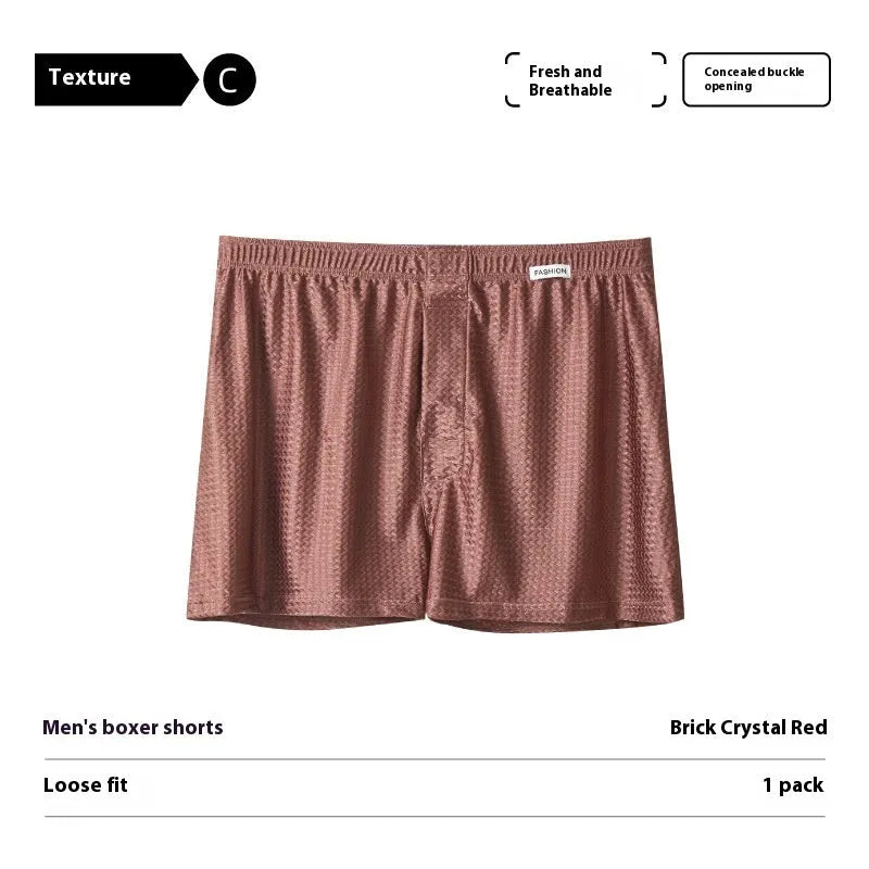Men's nylon ice silk boxers in carbon crystal black, solid colour, knitted fabric, mid waist