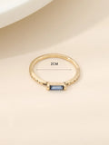18K gold electroplated ring with square white cubic zirconia stone on geometric zinc alloy band, unisex sizing No 6-10