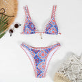 Women's retro printed bikini swimwear in orange pink black blue colours for swimming sports