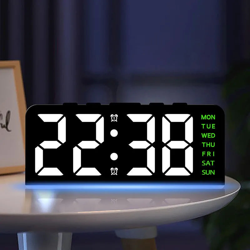 Electronic alarm clock with LED display, plastic shell, 10mm thickness, modern simplicity, colour light options