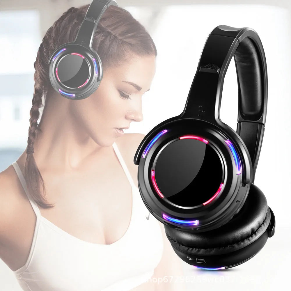 Black over-ear silent disco wireless headphones with 40mm drivers and a 3.5mm cable