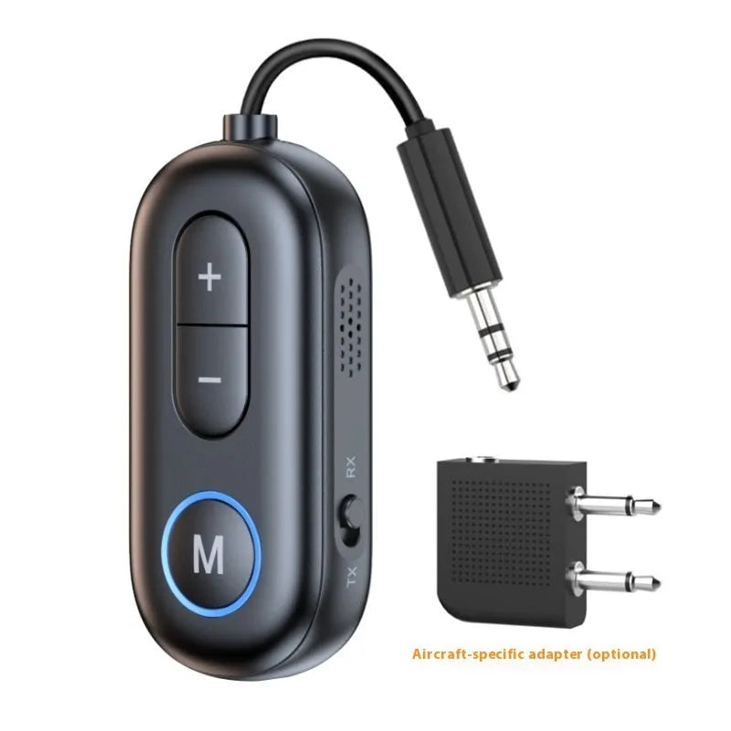 Bluetooth 5.4 receiver and transmitter adapter with 3.5mm plug for car, aircraft, TV, and fitness wireless audio streaming