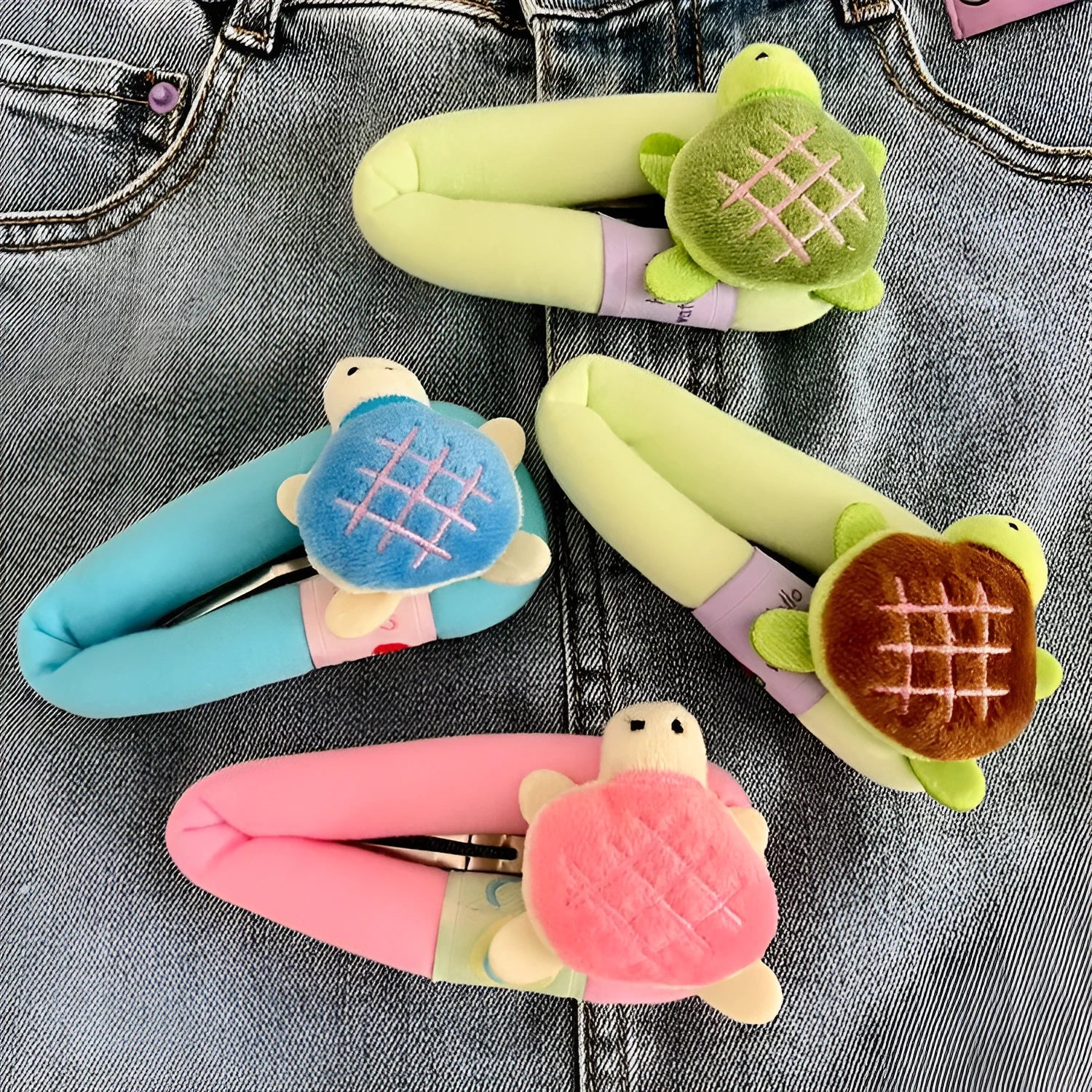 Cute cartoon little turtle barrettes made of cloth in pink blue coffee and green colours for women and girls