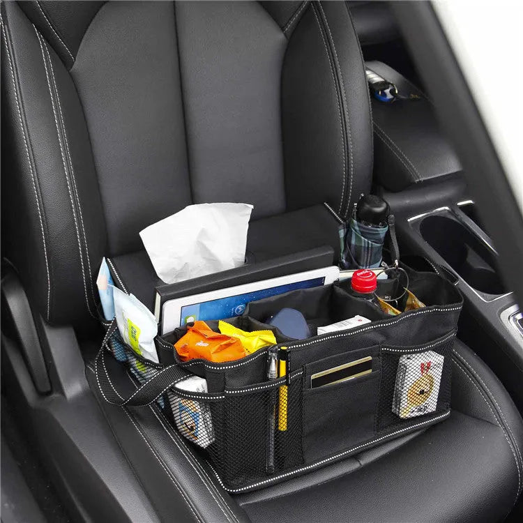 Black Oxford cloth car trunk storage box with reinforced handles and 33x33x16cm dimensions