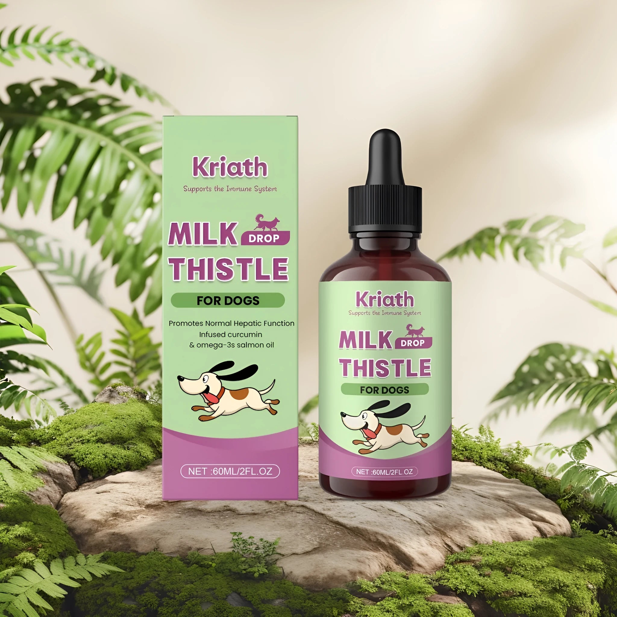 60ml bottle of dog milk thistle and turmeric extract liquid nutrient solution.