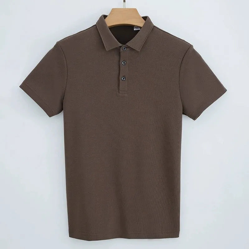Men's 230g double-sided cotton polo shirt in solid colour, short sleeve, air layer fabric, front view