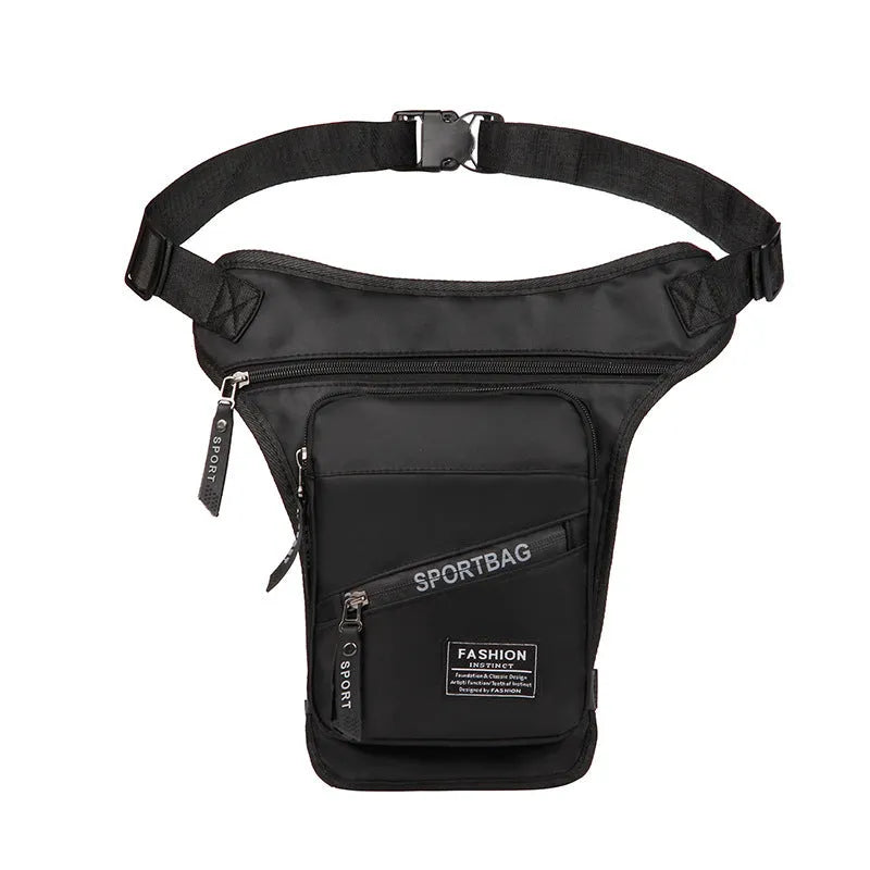 Men's black cycling leg crossbody bag with waterproof nylon construction