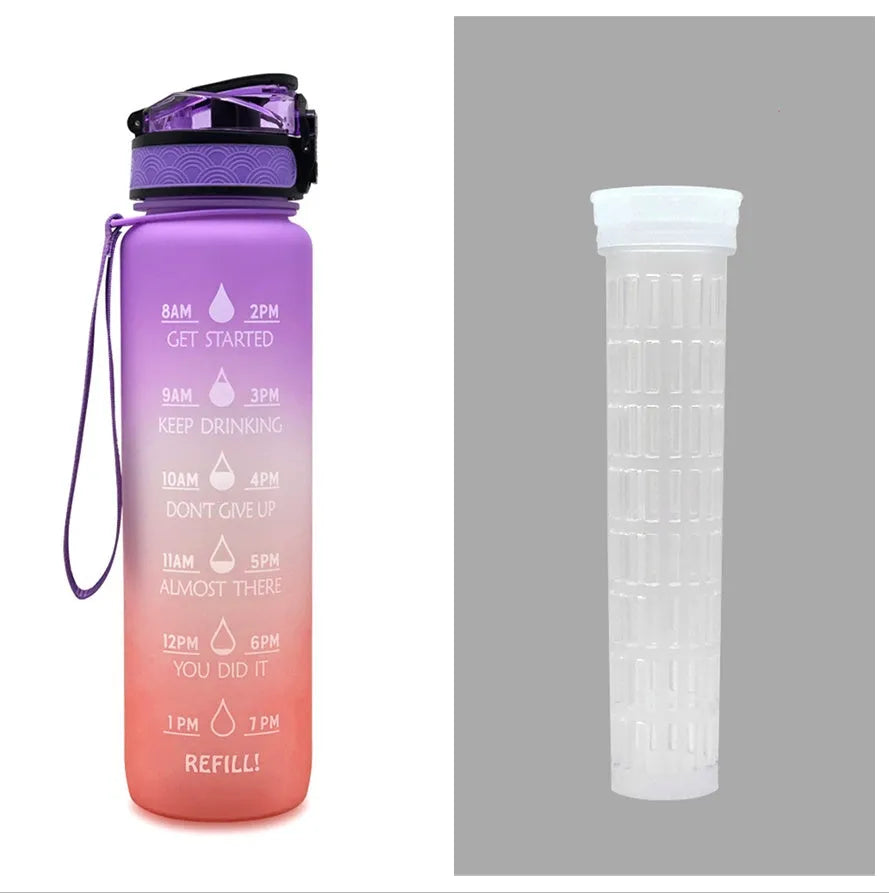 1 litre Tritan water bottle with time markers and gradient colour design