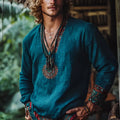 Boho style vintage printed long sleeve pullover top in picture colour