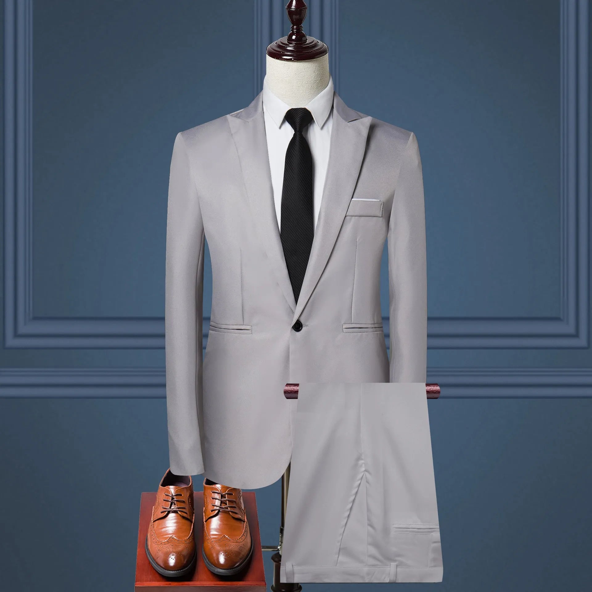 Men's two-piece solid colour leisure suit set with jacket and trousers in light business style