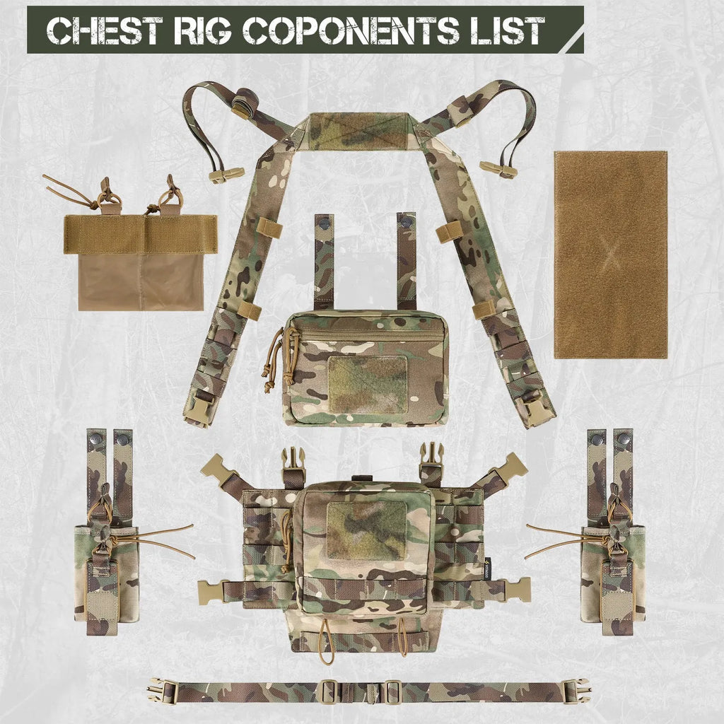 Lightweight tactical chest hanging bag large full set in All Terrain Camouflage 500D nylon with YKK zipper