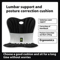 Grey ergonomic waist support and posture correction polyester seat cushion on an office chair.