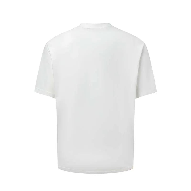 Men's blue American-style letter printed cotton blend T-shirt with round neck and loose fit design