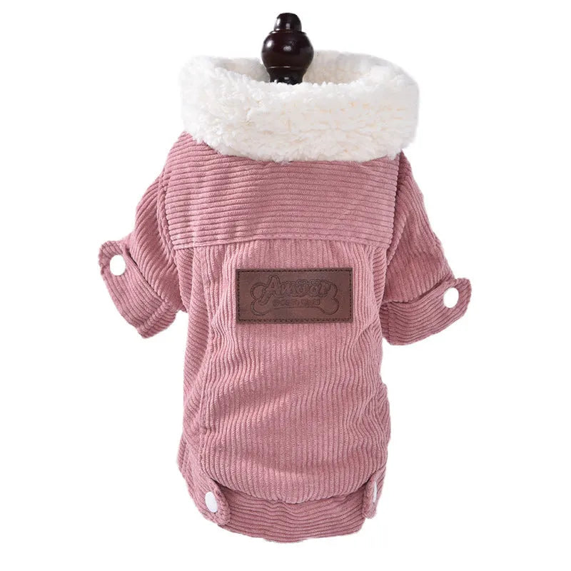 Grey fleece-lined lambswool vest for a dog, showing wool lining and padded design.