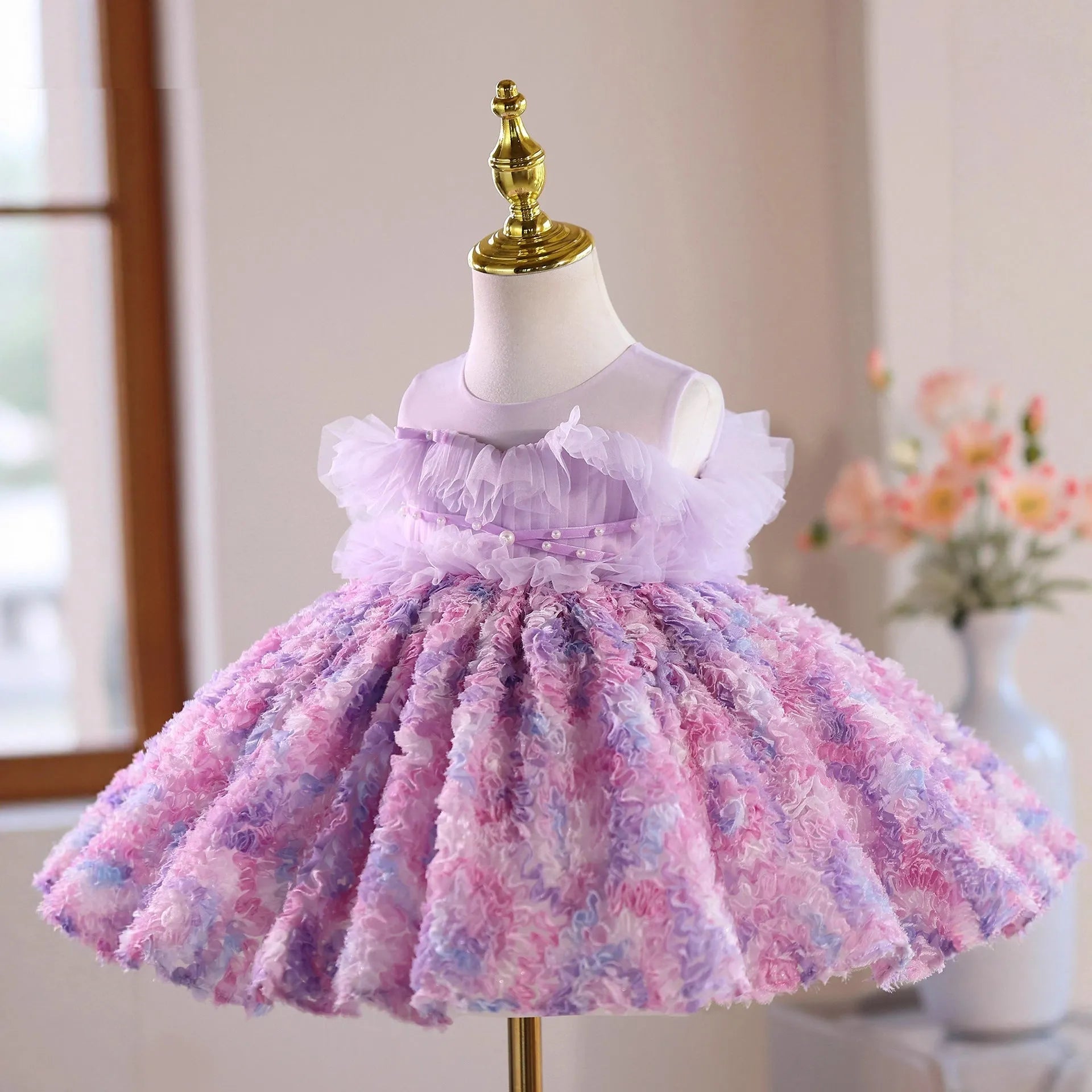 Purple polyester princess dress for girls, suitable for heights 80cm to 150cm, for birthday and flower girl events