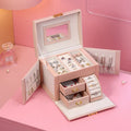 Large capacity PU leather jewelry box with mirror, European style, available in white and red