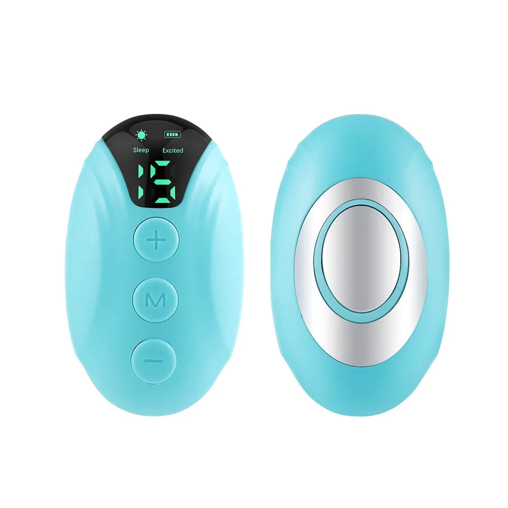 Intelligent charging hand-held pulse decompression insomnia help device in white with wireless remote control and USB cable