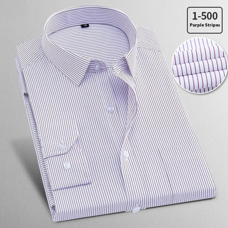 Men's long sleeved flax linen business shirt in pink diagonal pattern or solid red