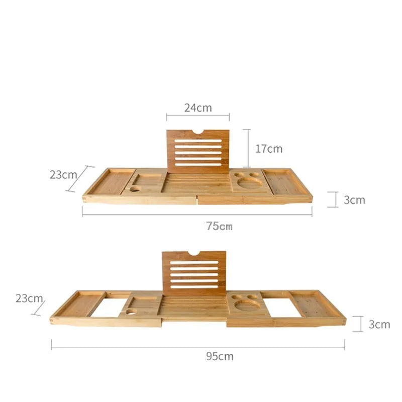 Bamboo bathtub tray rack retractable with single layer and European style for holding phablet