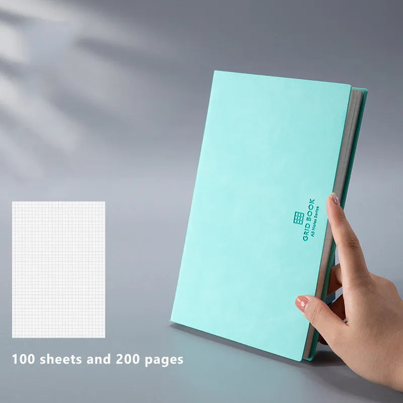 PU cover hand painted square grid notebook in lake blue, A5 size, with locking plastic binding