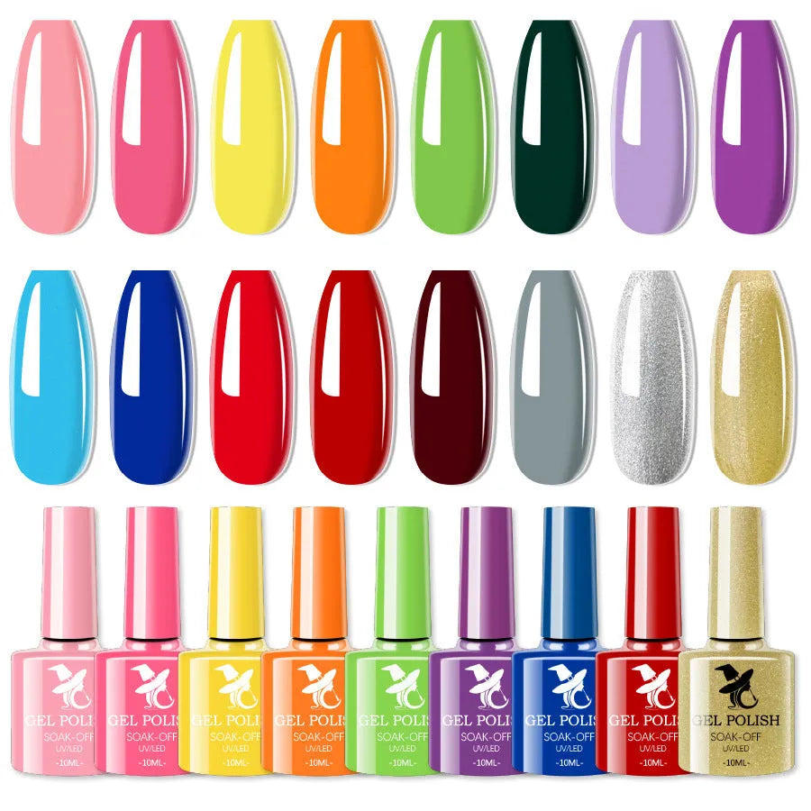 48 colour UV phototherapy plastic gel nail polish set with 7ml bottles in various finishes including glitter and nude shades