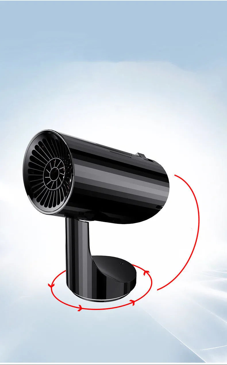 Black 150W car heater with ABS body, 12V or 24V, overheating protection, low noise, air purification option.
