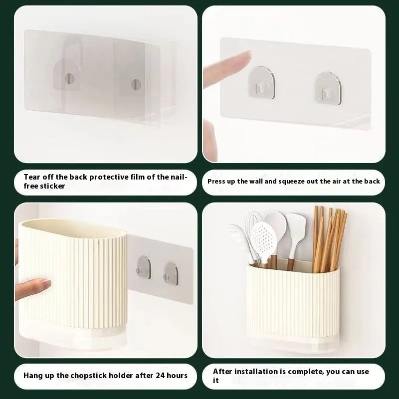 Modern wall-mounted plastic chopstick holder with drainage holes in beige colour
