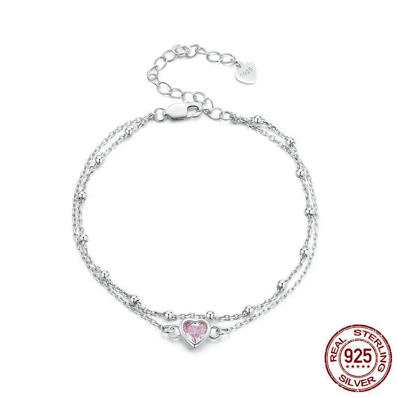 925 sterling silver bracelet with heart charm on adjustable chain