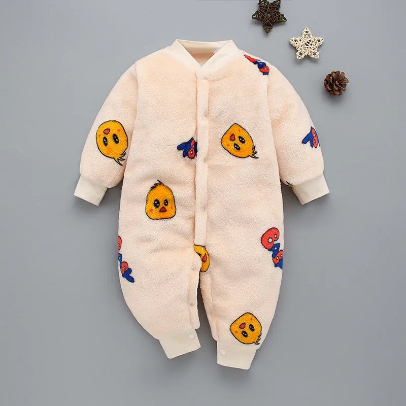 Autumn winter thickened flannel baby romper in Blue Dinosaur pattern on light background