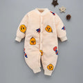 Autumn winter thickened flannel baby romper in Blue Dinosaur pattern on light background