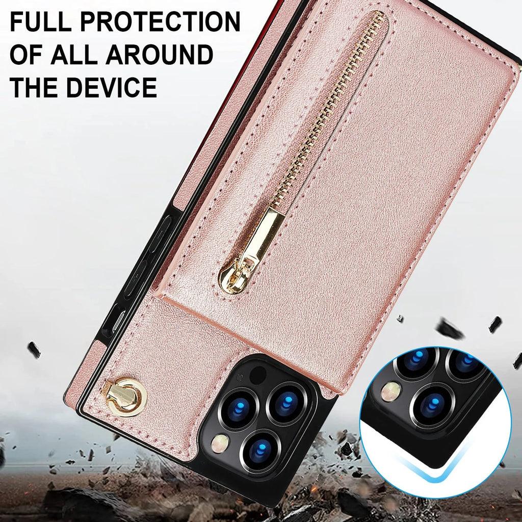 A black mobile phone case made of TPU with a leather section, shown fitted on a smartphone.