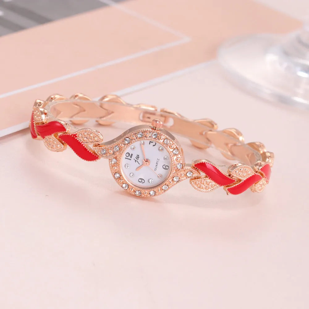 Women's love strap diamond watch with heart-design strap and rhinestone dial in black or red, 21cm total length