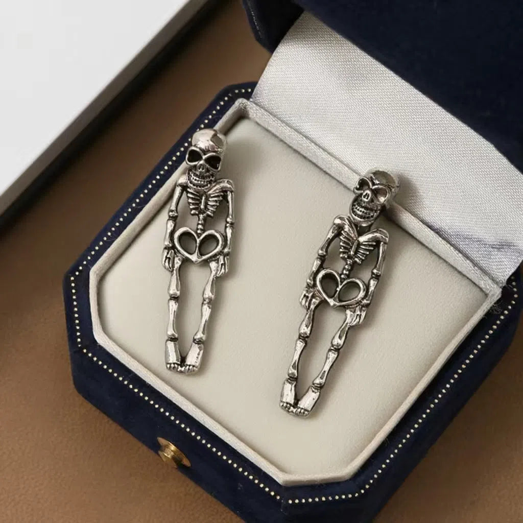 Halloween human skeleton earrings exaggerated dark wind alloy antique gold for women