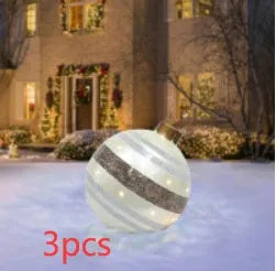 Large 60cm diameter inflatable PVC Christmas decoration ball in bright colours for outdoor use.