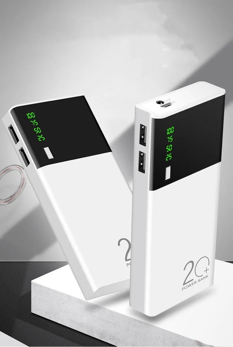 White large capacity fast charging mobile power bank with digital display and multi-U port output