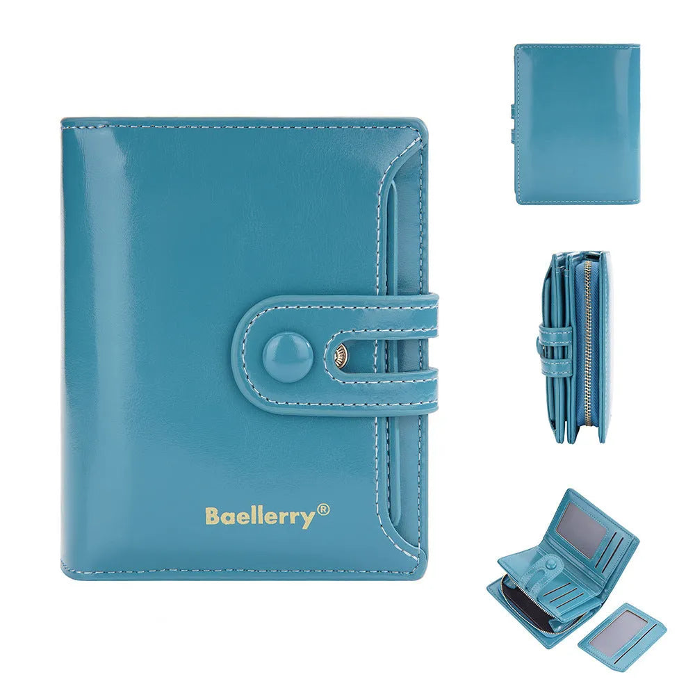PU leather women's card holder wallet shown in multiple available colours