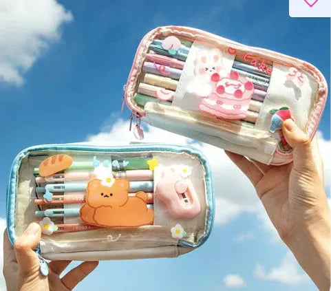 Japanese transparent heart-shaped pen bag Korean style with multicolor design TPU material