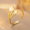 Open adjustable titanium steel ring with geometric shape and electroplated gold or steel colour finish