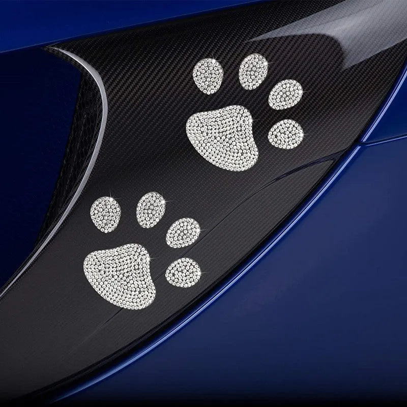 White diamond glass car sticker with bear claw and butterfly design, 7cm by 6cm.