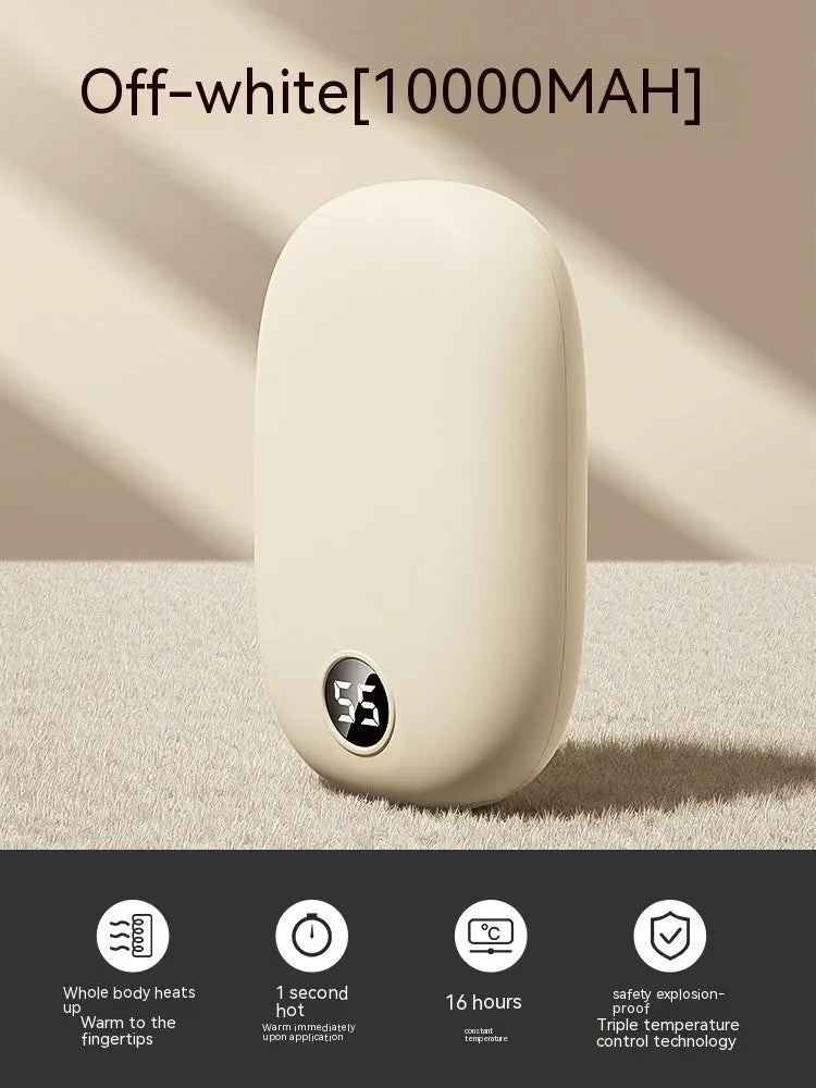 Portable two-in-one hand warmer and USB power bank, model H2, 11.5x7x2.6cm, in Milky White, Peach Pink or Warm Orange