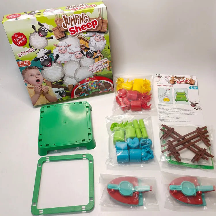 Children's bouncing sheep game plastic ejection balance toy in English colour box