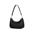 Black women's retro PU shoulder bag with horizontal square shape and sewing thread detailing on plain background