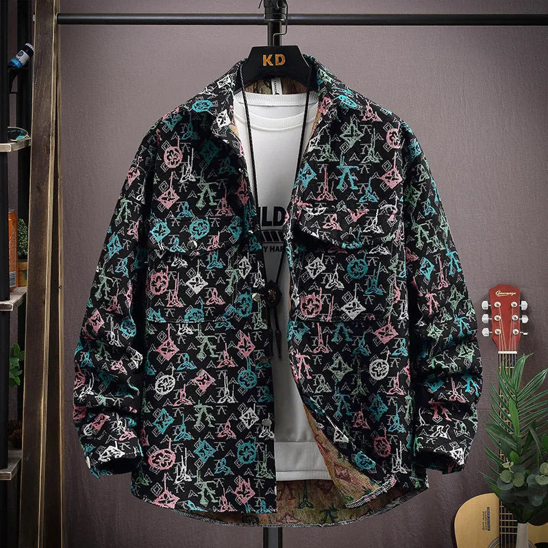 Men's casual lapel shirt coat in a blue colour variant, showing long sleeves and straight hem design.