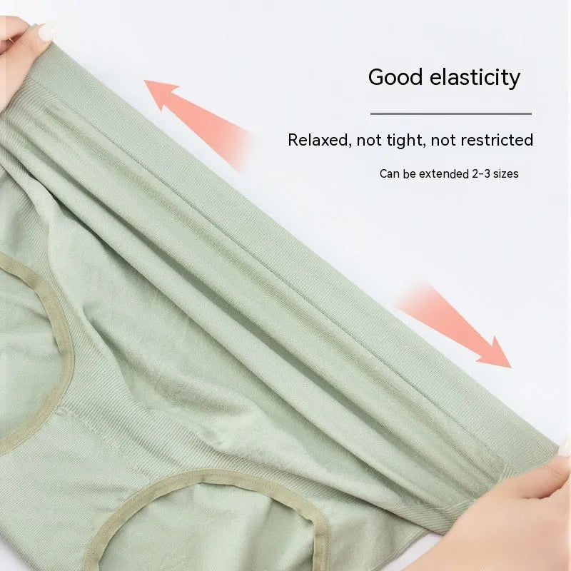 Thin breathable seamless maternity underwear with high-waist belly support in Cameo Brown colour on a female mannequin