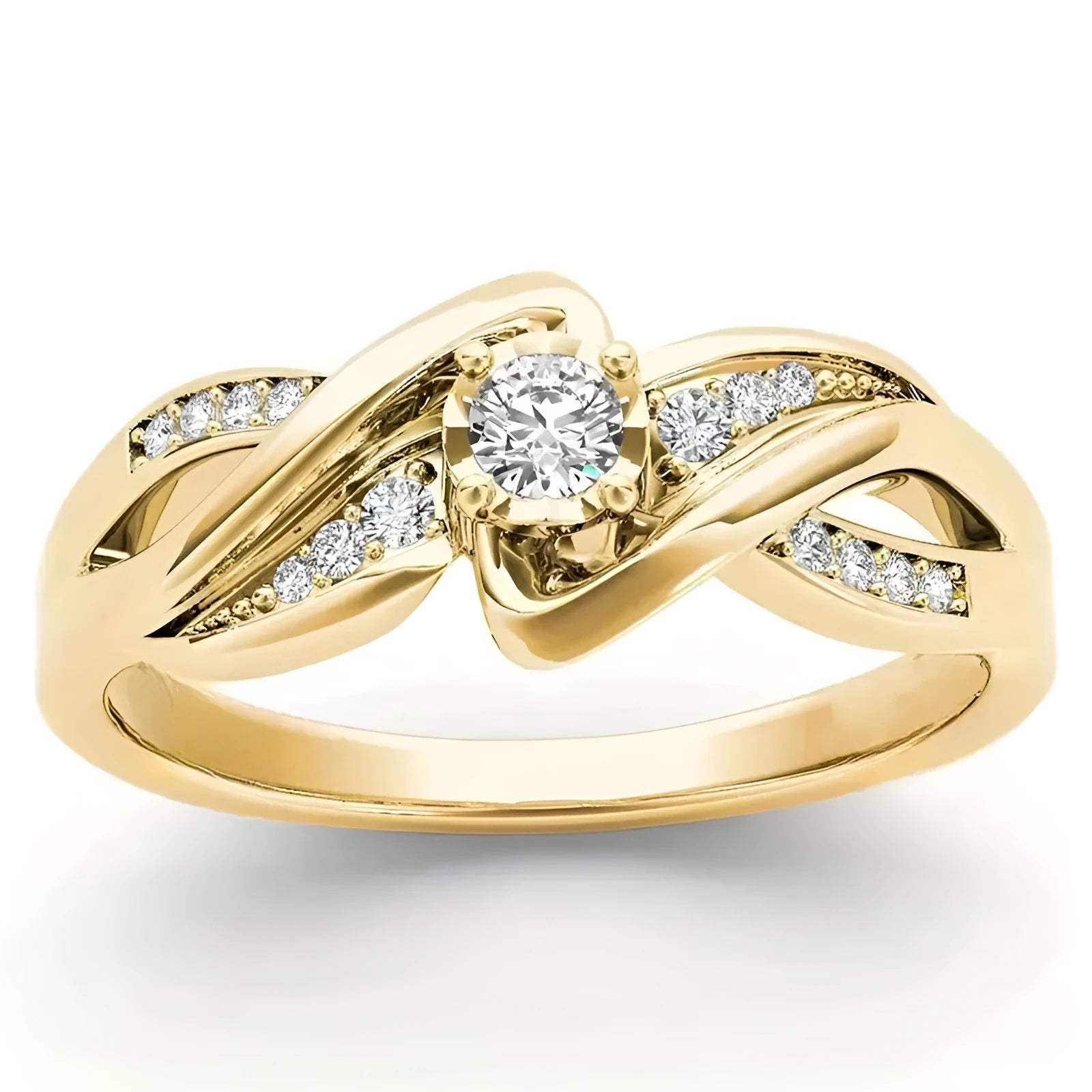 Gold colour copper cross ring with inlaid zircon stone for women sizes No 6 to No 10