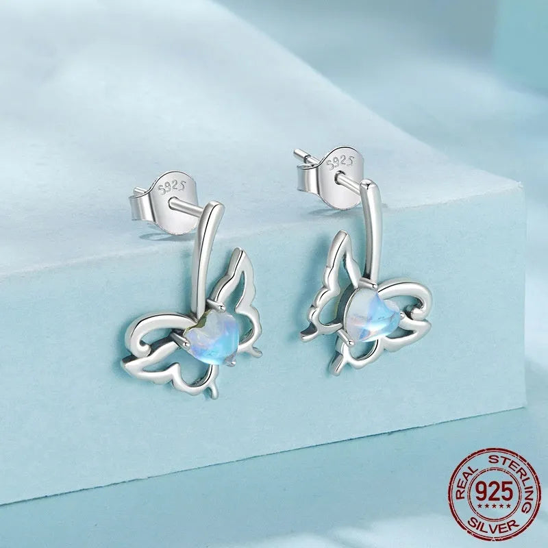 Moonstone butterfly stud earrings in 925 sterling silver, SCE1910 colour, supplied as a pair