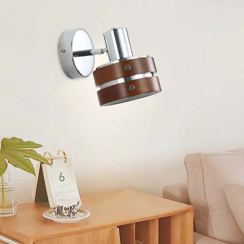 Nordic style walnut finish wall lamp with three colour light options for bedside and living room